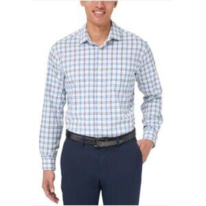 NEW Kirkland Signature Men's L Performance Sport Dress Shirt Blue/White Plaid